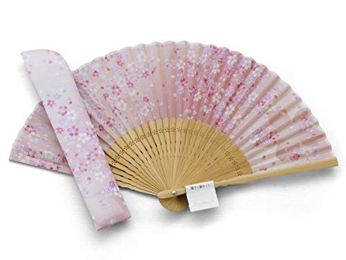 Maisendo Handfächer Sakura Fubuki Kirschblüte rosé, Bambus Holz und Stoff, Premium-Qualität Baumwoll Etui und Geschenkbox von Maisendo
