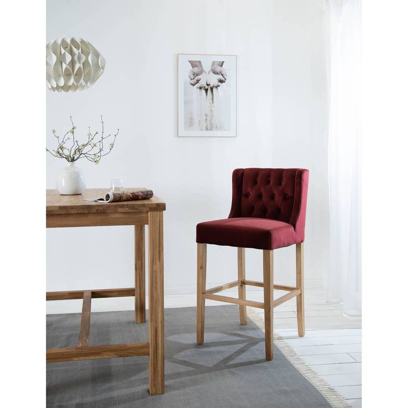 home24 Barstuhl Nola II 51 x 110 x 59cm Bordeaux Eiche Hell von home24