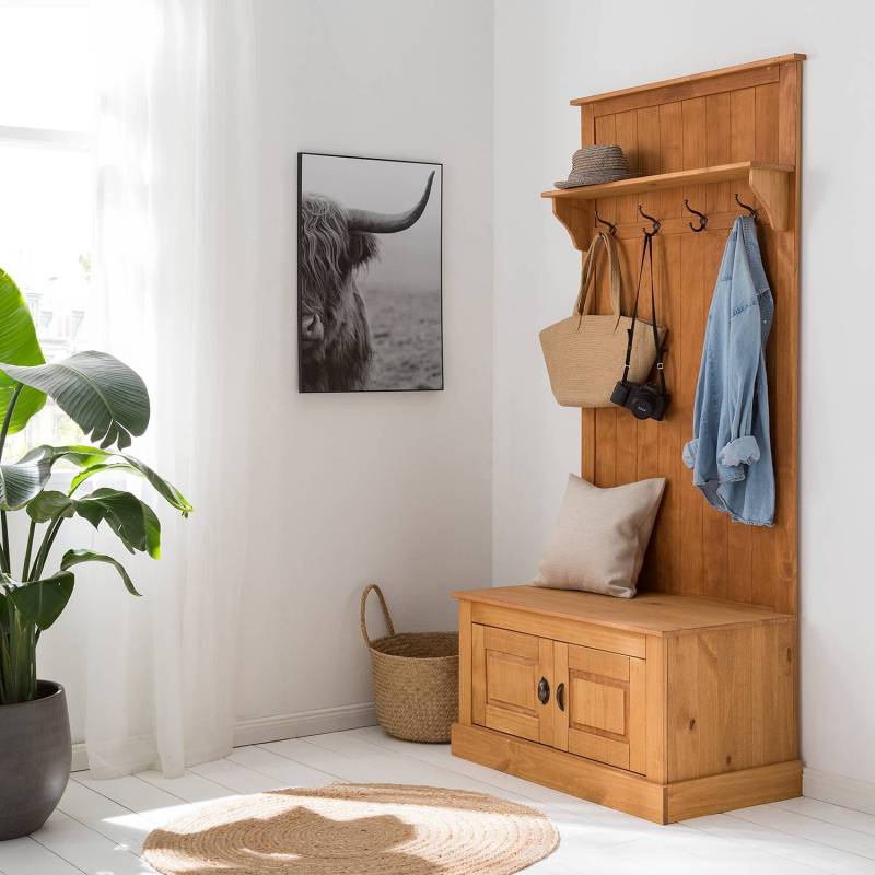 home24 Kompaktgarderobe 90 x 185 x 45cm Braun/Kiefer von home24