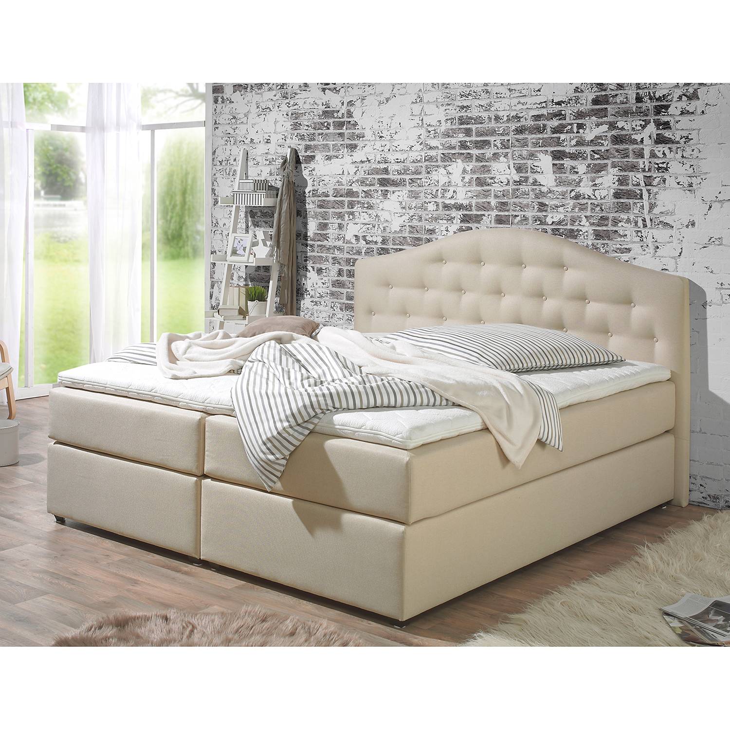 Maison Belfort Boxspringbett Ansmark 180x200 cm Strukturstoff Beige mit Matratze Modern von Maison Belfort