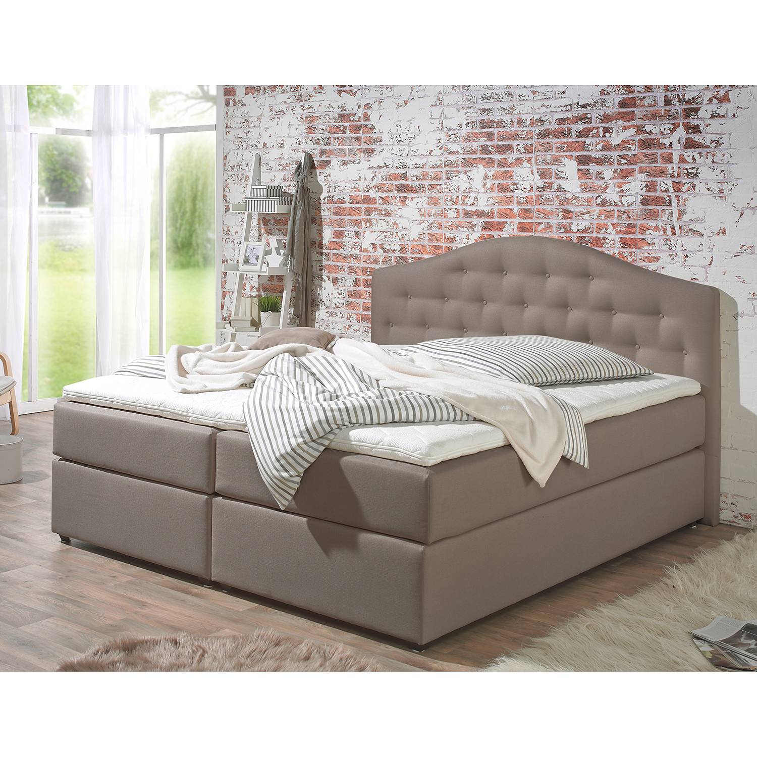 Maison Belfort Boxspringbett Ansmark 180x200 cm Strukturstoff Taupe mit Matratze Modern von Maison Belfort