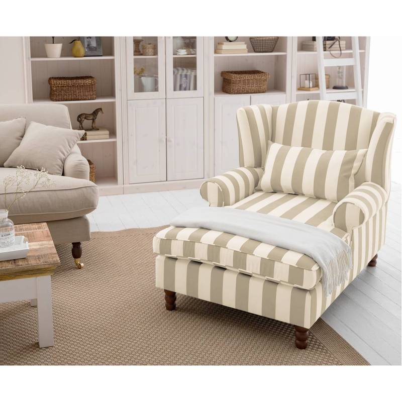 home24 Ohrensessel Colmar XXL Weiß/Beige/Beige/Weiß Webstoff/Baumwollstoff 94 x 95 x 134cm von home24
