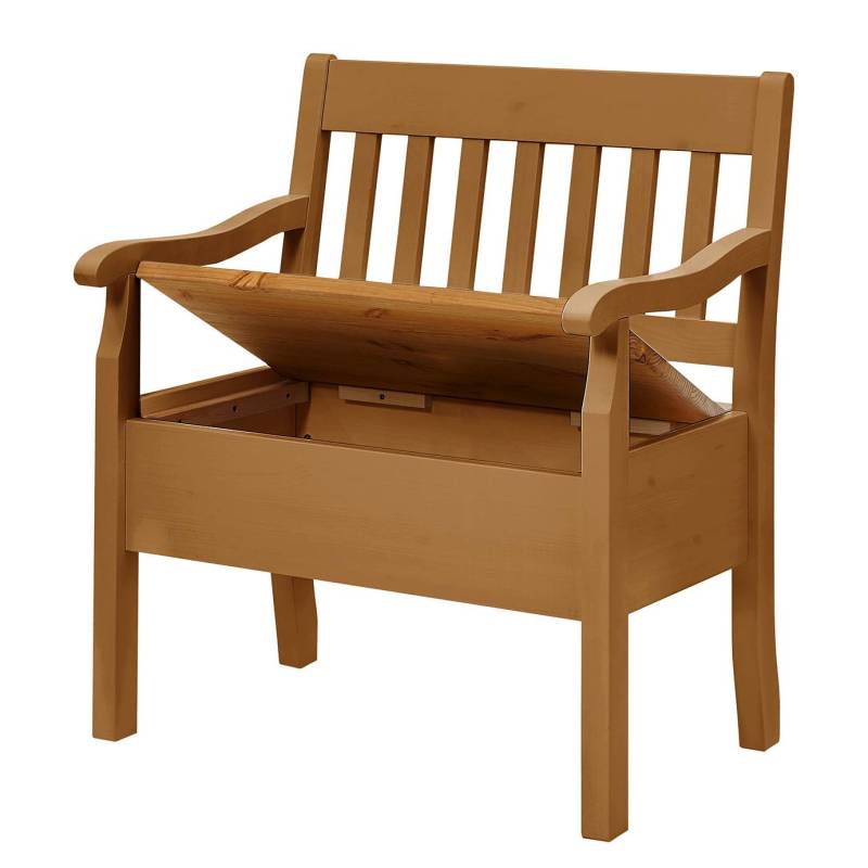 home24 Sitzbank Boston 83cm Braun/Kiefer Laugenfarbig mit Armlehnen von home24
