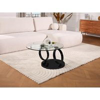 Couchtisch mit drehbaren Tischplatten - Sicherheitsglas & Metall - Transparent & Schwarz - JOLINE von Vente-unique