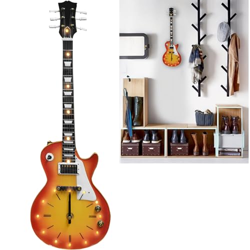Maison Des Cadeaux Sunburst Les Paul Gitarrenwanduhr mit LED-Lichtern, Vintage-Orange von Maison Des Cadeaux