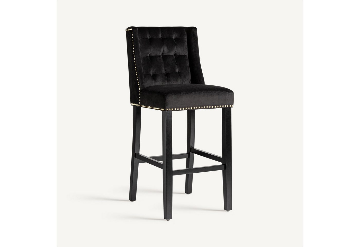 Maison ESTO Barhocker 2´er Set ELEGANCE Barstuhl Samt schwarz mit goldener Knopfheftung (2´er Set), Sitzhöhe: 73 cm von Maison ESTO