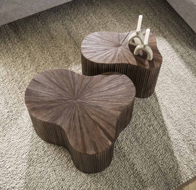 Maison ESTO Couchtisch 2er-Couchtisch MOJO CHAM Teakholz, dunkelbraun organische Form (2er-Set), Wellenförmiges Gestell von Maison ESTO