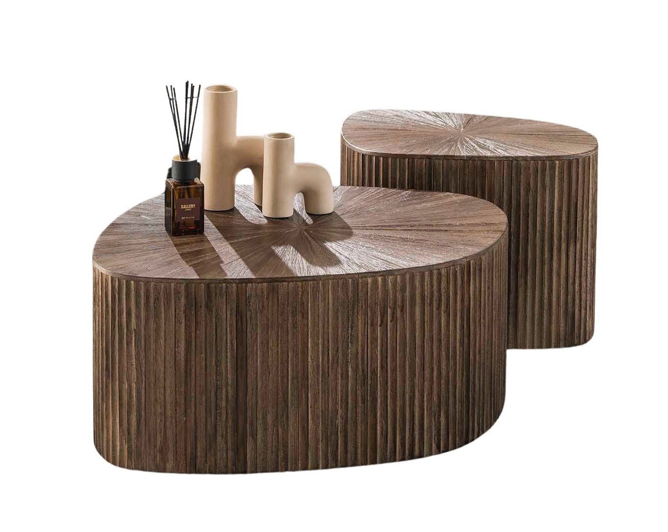 Maison ESTO Couchtisch 2er-Couchtisch Set MOJO CHAM Teakholz dunkelbraun organisch viereckig (2er-Set), Abgerundete Ecken von Maison ESTO