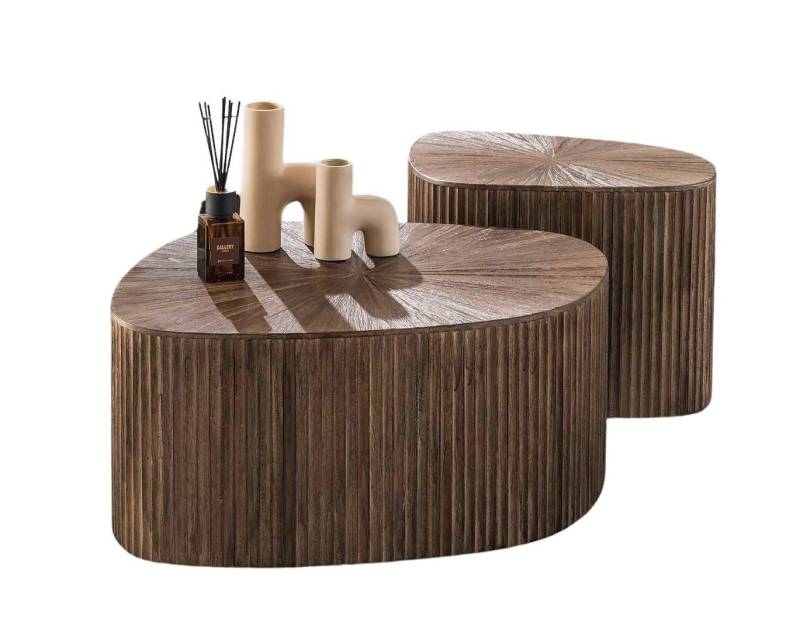 Maison ESTO Couchtisch 2er-Couchtisch Set MOJO CHAM Teakholz dunkelbraun organisch viereckig (2er-Set), Abgerundete Ecken von Maison ESTO