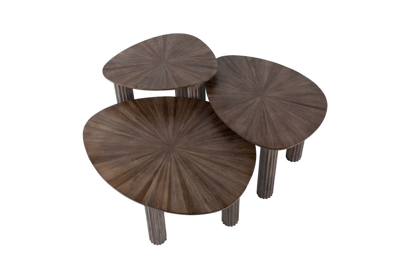 Maison ESTO Couchtisch MOJO Beistelltisch Set 3-teilig – dreieckig aus Teakholz Dunkelbraun (3´er Set), einzigartiges Design der Tischplatte von Maison ESTO