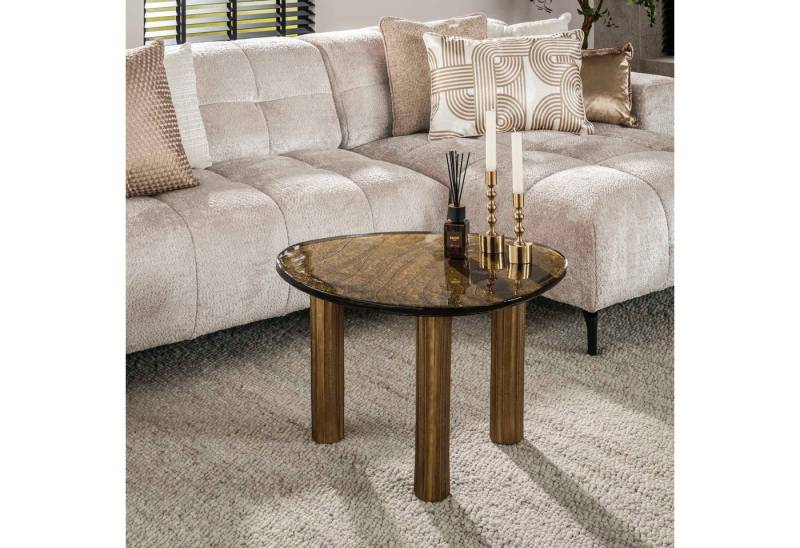 Maison ESTO Couchtisch "Terra Solis" Beistelltische Design-Statement Glas u. Metall antikgold (KEIN Set - Größen einzeln wählbar (S, M, L), Handgefertigter Look durch gezogene organisch geformte Glasplatte von Maison ESTO