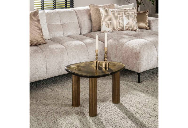 Maison ESTO Couchtisch "Terra Solis" Beistelltische Design-Statement Glas u. Metall antikgold (KEIN Set - Größen einzeln wählbar (S, M, L), Handgefertigter Look durch gezogene organisch geformte Glasplatte von Maison ESTO