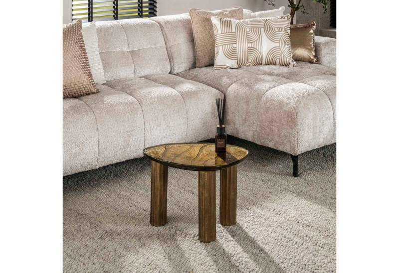 Maison ESTO Couchtisch "Terra Solis" Beistelltische Design-Statement Glas u. Metall antikgold (KEIN Set - Größen einzeln wählbar (S, M, L), Handgefertigter Look durch gezogene organisch geformte Glasplatte von Maison ESTO