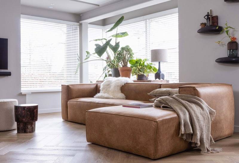 Maison ESTO Ecksofa BENNO recyceltes Leder Sofa Eckcouch cognac Breite 305 cm, hochwertige Verarbeitung von Maison ESTO