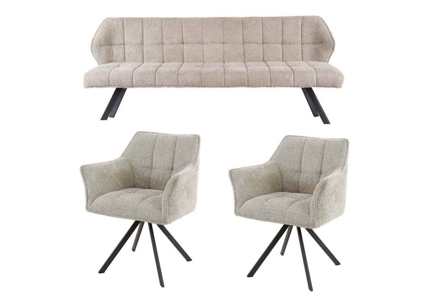 Maison ESTO Essgruppe Esstischgruppe gepolstert Esstischbank + 2 Armlehnstühle sand, bestehend aus 1 Küchensofa 180 cm und 2 drehbare Stühle mit Armlehne Maison ESTO Essgruppe Esstischgruppe gepolstert Esstischbank + 2 Armlehnstühle sand, bestehend aus 1 Küchensofa 180 cm und 2 drehbare Stühle mit Armlehne von Maison ESTO