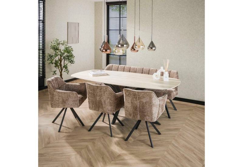 Maison ESTO Esstisch Esszimmertisch TRAVELLO Ovaler Design-Tisch Travertinoptik, abgerundete Kanten von Maison ESTO