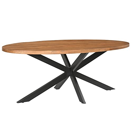 Maison ESTO Esstisch Rocky oval Mangoholz Hellbraun Metall Esszimmertisch Tisch Dinnertisch (210 x 110 cm) von Maison ESTO