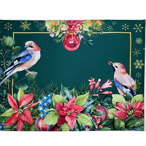 Maison Charlô | Set mit 4 Tischsets Weihnachten Vogeltuch Wasserdicht 43,2 x 33 cm | Esstisch Dekoration, Heimdekoration | Waschbar hitzebeständig für Partys, Küchentisch | Polyester, Rot von Maison charlô