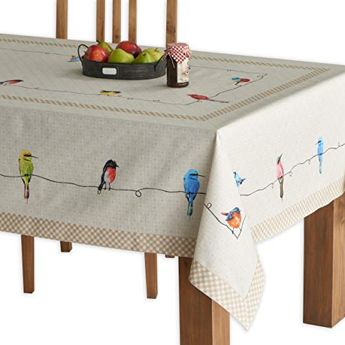 Maison d' Hermine Tischdecke, 100% Baumwolle, 160cm x 220cm dekorative Tischdecke, waschbar, quadratisch, Ostertischdecken für Essen, Buffetpartys und Hochzeiten, Birdies On Wire – Frühling/Sommer von Maison d' Hermine