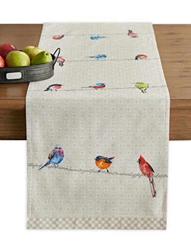 Maison d' Hermine Tischläufer, 100% Baumwolle, dekorative, waschbare Ostertischdecke für Zuhause, Küche, Esszimmer, Cocktailpartys und Camping - Birdies On Wire – Frühling/Sommer (50cm x 150cm) von Maison d' Hermine