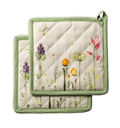 Maison d' Hermine Hot Pads Oster-Topfhalter aus 100% Baumwolle mit Schleife, hitzebeständiges Set mit 2 Topflappen zum Grillen, Mikrowelle, Grillen, Botanical Fresh – Frühling/Sommer (20cm x 20cm) von Maison d' Hermine