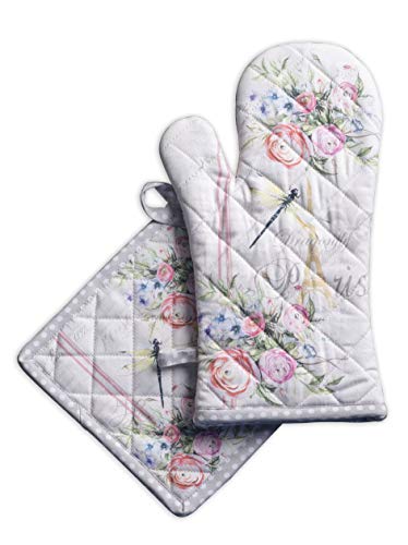 Maison d' Hermine Ofenhandschuh + Topflappen aus 100% Baumwolle, hitzebeständige Ostern Küchen-Ofenhandschuh(19cm x 33cm) & Topflappen(20cm x 20cm) für Köche, Damen, Champ De Mars – Frühling/Sommer von Maison d' Hermine