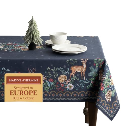 Maison d' Hermine Christmas Joy 100% Baumwolle Tischdecke für Küche | Abendessen | Tischplatte | Dekoration Parteien | Hochzeiten | Thanksgiving/Weihnachten (140cm x 180cm) von Maison d' Hermine