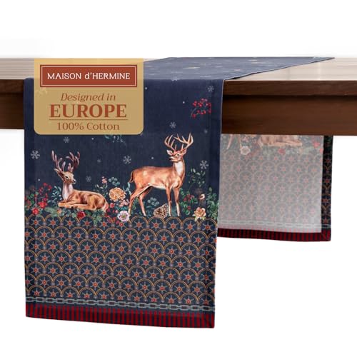 Maison d' Hermine Christmas Joy Tischläufer aus 100 % Baumwolle, Bauernhaus-Tischabdeckung für Zuhause, Küche, Esszimmer, Dekoration, Partys, Erntedankfest/Weihnachten (einlagig, 36.8x274.3 cm) von Maison d' Hermine