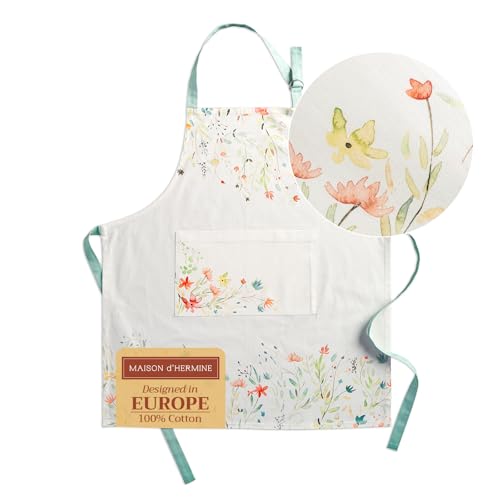 Maison d'Hermine Colmar Küchenschürze, 100% Baumwolle, verstellbarer Hals und sichtbare Mitteltasche mit langen Bändern, 70 x 80 cm von Maison d' Hermine