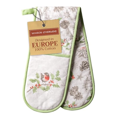 Maison d' Hermine Doppel-Ofenhandschuhe, 100 % Baumwolle, 18 cm x 89 cm, doppelter Ofenhandschuh, hitzebeständig, Grillhandschuhe mit Schlaufe, Backen, Grillen, Zuhause, Küche, Handhabung heißer von Maison d' Hermine