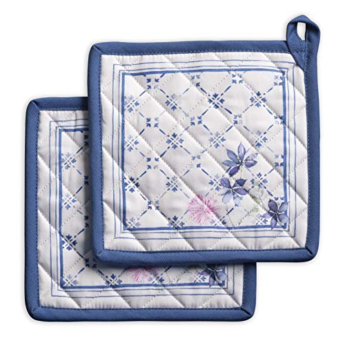 Maison d' Hermine Faience Topflappen 100% Baumwolle Set mit 2 Topflappen zum Grillen, Kochen, Backen, Mikrowelle, Grillen | Frühling/Sommer | Ostern (20cm x 20cm) von Maison d' Hermine