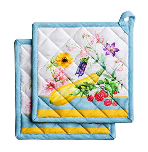 Maison d' Hermine Topflappen, 100% Baumwolle, Ostern-Topfhalter, 2er-Set, hitzebeständig, mit Schleife, Hot Pads, für Küche, Backen, Grillen und Mikrowelle, Giverny – Frühling/Sommer (20cm x 20cm) von Maison d' Hermine