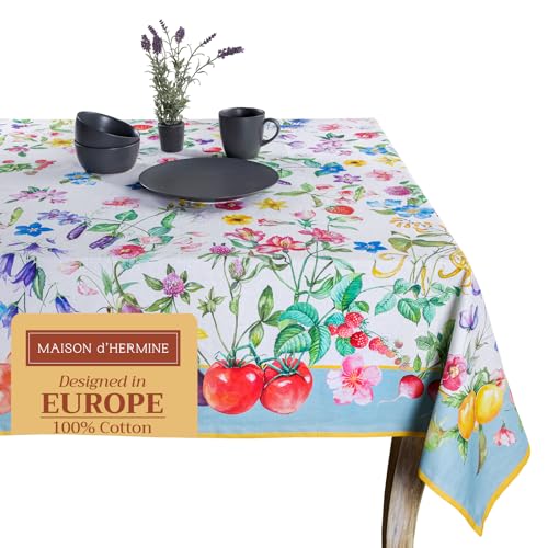Maison d' Hermine Giverny Tischdecke aus 100 % Baumwolle, für Küche, Esszimmer, Dekoration, Partys, Hochzeiten, Frühjahr/Sommer (quadratisch, 137 x 137 cm) von Maison d' Hermine