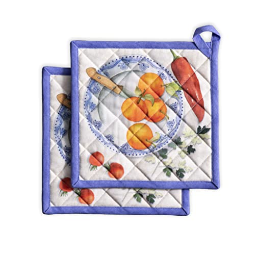 Maison d' Hermine Hotpads 100% Baumwolle Ostern Topflappen mit Schleife hitzebeständig (20cm x 20cm) Set mit 2 Topflappen zum Backen, Grillen, Umgang mit heißen Pfannen, Gourmand – Frühling/Sommer von Maison d' Hermine