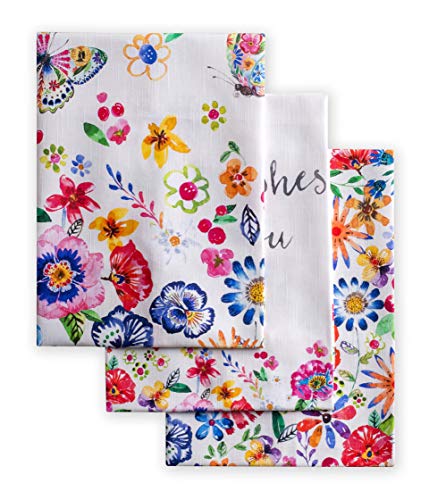 Maison d'Hermine Happy Florals- 2 High Summer 100% Baumwolle Set von 3 Multi-Purpose Küchenhandtuch weiche absorbierende Geschirrtücher | Bar Handtücher | Frühling/Sommer (50 cm X 70 cm) von Maison d' Hermine