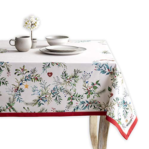 Maison d' Hermine Holly Time 100% Baumwolle Tischdecke für Küche | Abendessen | Tischplatte | Dekoration Parteien | Hochzeiten | Thanksgiving/Weihnachten (Rechteck, 140cm x 180cm) von Maison d' Hermine