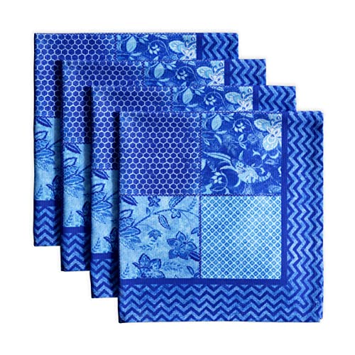 Maison d' Hermine Serviette 100% Baumwolle Stoffserviette Dekorative waschbare Osterservietten Set mit 4 Stück für Zuhause, Küche, Cocktailpartys, Indigo Love – Frühling/Sommer (45cm x 45cm) von Maison d' Hermine