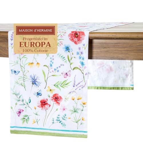 Maison d' Hermine Tischläufer, 100% Baumwolle, 50cm x 150cm dekorativer, waschbarer Tischläufer, Oster-Tischdecke für Essen, Küche, Partys und Camping, Just Florals – Frühling/Sommer von Maison d' Hermine