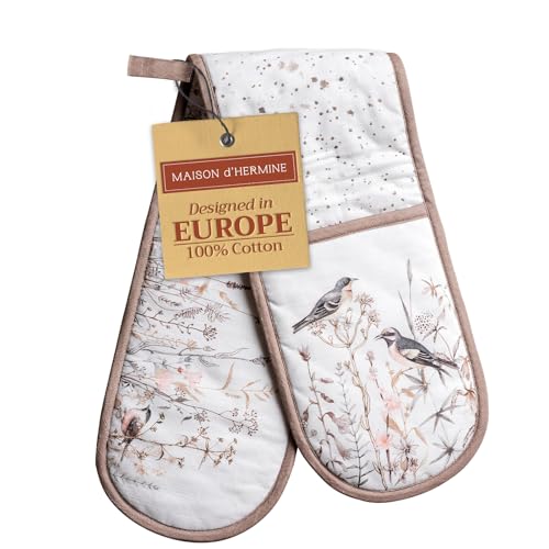 Maison d' Hermine Meadow Floral – braune Kochhandschuhe aus 100 % Baumwolle,Doppelter Ofenhandschuh zum Grillen, Kochen, Backen, Mikrowelle,Frühjahr/Sommer,Ostern (18 cmx89 cm) von Maison d' Hermine