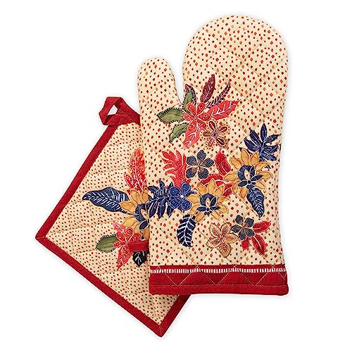 Maison d' Hermine Ofenhandschuh(19cm x 33cm) & Topflappen(20cm x 20cm) Küchenhandschuh aus 100% Baumwolle Topflappen, hitzebeständig für Bankett, Kalahari – Erntedankfest/Weihnachten von Maison d' Hermine