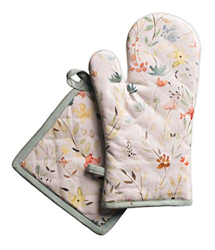 Maison d' Hermine Ofenhandschuh und Topflappen, 100% Baumwolle, hitzebeständiger Ostern Ofenhandschuh(19cm x 33cm) & Topflappen(20cm x 20cm) für Köche, Colmar – Frühling/Sommer von Maison d' Hermine