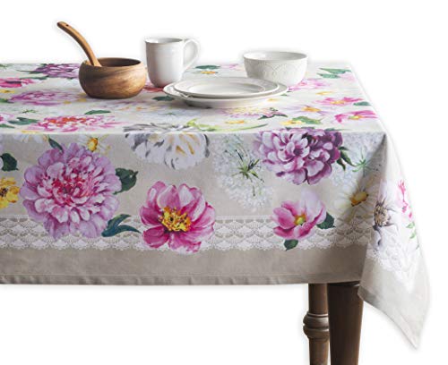 Maison d' Hermine Tischdecke, 100% Baumwolle, 140cm x 180cm dekorative quadratische Ostertischdecken, waschbare Tischdecke für Hochzeit, Restaurant, Buffetparty, Pivoine – Frühling/Sommer von Maison d' Hermine