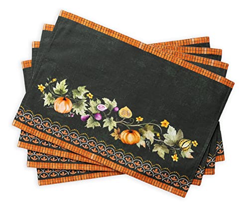 Maison d' Hermine Tischset, 100% Baumwolle Set mit 4, dekorative Oster-Tischsets, waschbare Stoff-Tischsets für Zuhause, Buffet, Pumpkin Garden - Dark Green – Erntedankfest/Weihnachten (33cm x 48cm) von Maison d' Hermine