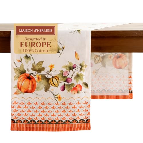 Maison d' Hermine Pumpkin Garden – Tischläufer, 100 % Baumwolle, Bauernhaus, Tischabdeckung für Zuhause, Küche, Esszimmer, Dekoration, Abendessen, Erntedankfest/Weihnachten (einlagig, 36.8x182.9 cm) von Maison d' Hermine