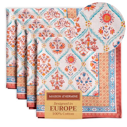 Maison d' Hermine Romane 100% Baumwolle Weiches und bequemes 4er-Set Servietten Perfekt für Familienessen | Hochzeiten | Cocktail | Küche | Startseite | Frühling/Sommer | Ostern (45cm x 45cm) von Maison d' Hermine