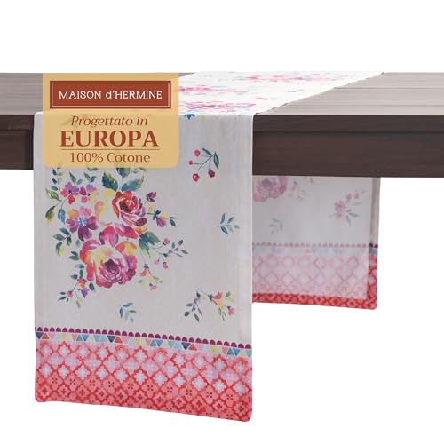 Maison d' Hermine Tischläufer 50cm x 150cm 100 % Baumwolle, dekorativer, waschbarer Oster-Tischläufer für Küche, Party, Hochzeit, Restaurant und Camping, Rose Garden – Frühling/Sommer von Maison d' Hermine