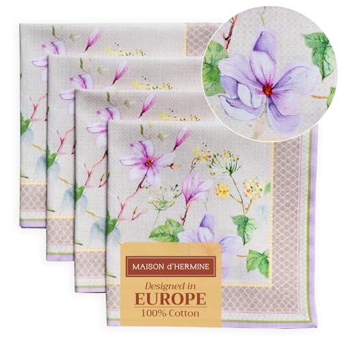 Maison d' Hermine Serviette 100% Baumwolle Stoffserviette Dekorative waschbare Osterservietten Set mit 4 Stück für Zuhause, Küche, Cocktailpartys, Magnolia Mornings – Frühling/Sommer (45cm x 45cm) von Maison d' Hermine