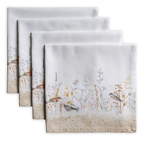 Maison d' Hermine Stoffservietten 100% Baumwolle (45cm x 45cm) Dekorative waschbare Servietten Ostern Tischservietten für Essen, Küche, Camping, Meadow Florals - Beige - Frühling/Sommer (4er Set) von Maison d' Hermine