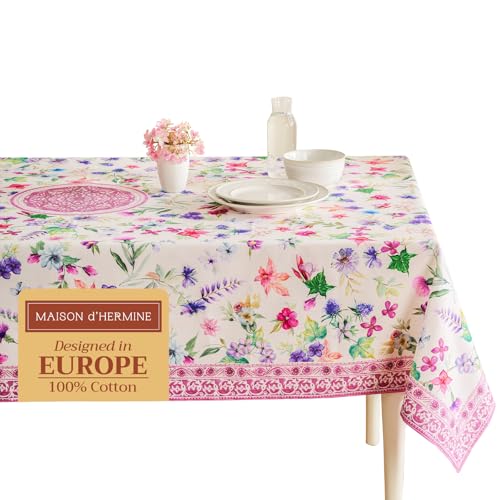 Maison d' Hermine Tablecloths, 100% Cotton, 140cm x 180cm Decorative Square Easter Tablecloth, Washable Tablecloth for Holiday Dinner, Wedding, Baby Shower, Chardon - Spring/Summer von Maison d' Hermine