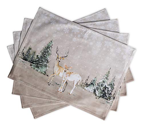 Maison d' Hermine Tischset, 100% Baumwollstoff Set mit 4, dekorative, waschbare Oster-Tischsets für Zuhause, Küche, Essen und Camping, Deer in The Woods – Erntedankfest/Weihnachten (33cm x 48cm) von Maison d' Hermine